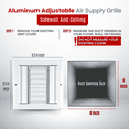 thumbnail image 2 of Fits 8x8 Duct Opening Aluminum 3-WAY Adjustable Air Supply Grille by Handua | Curved Blade Register Vent Cover for Sidewall & Ceiling | White | Outer Size: 9.75" X 9.75", 2 of 9