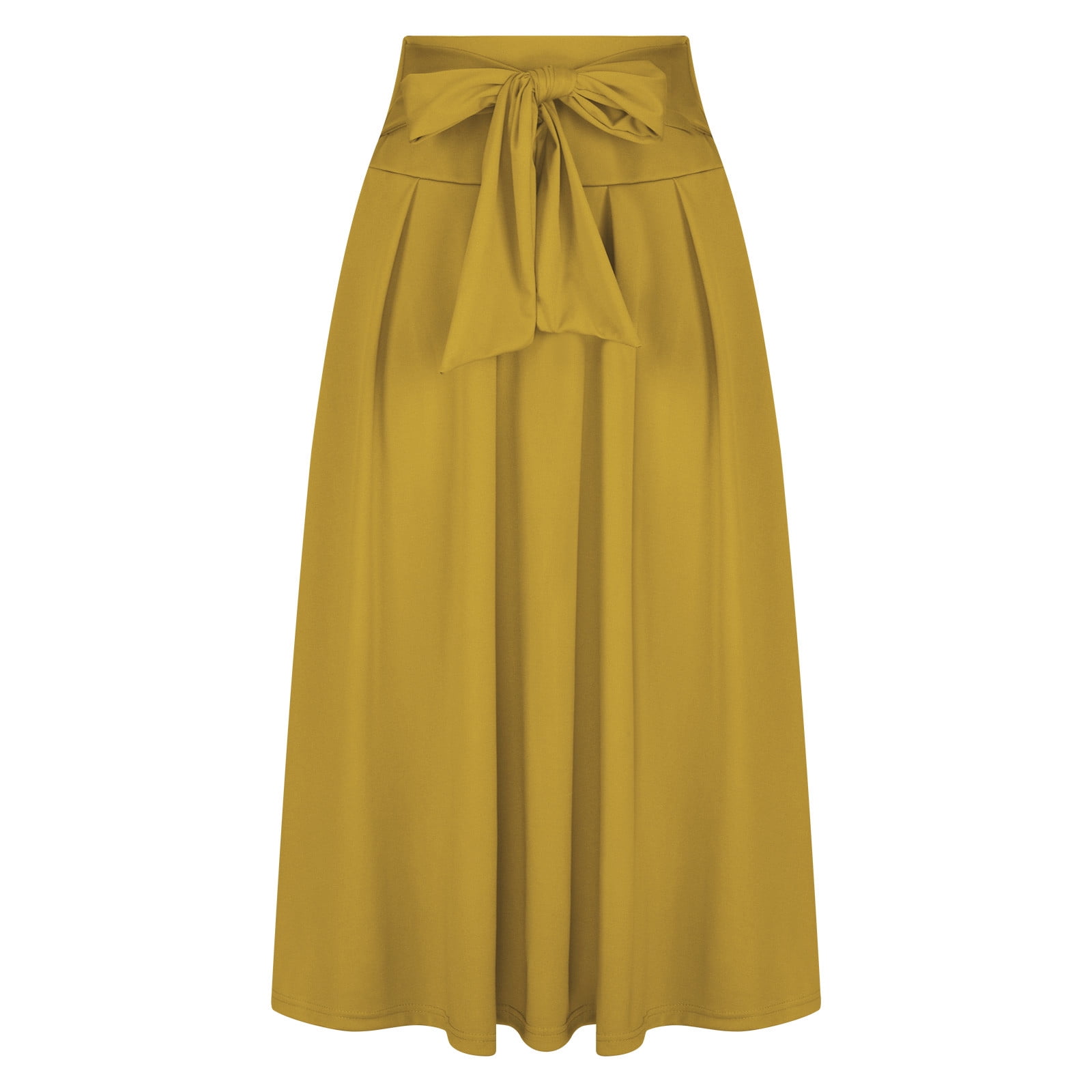 FAIWAD Women's Elegant High Waist Skirt Lace-Up Pleated Maxi