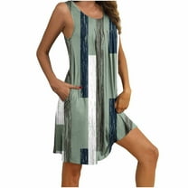 Sakmal Nightgowns for Women with Pockets Pleated Sleep Tanks Loungewear Green Sleeveless Sleep Tanks