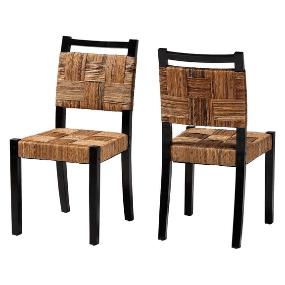 bali & pari Raniya Seagrass Dining Chair Set of 2- Mango Wood Frame - Black