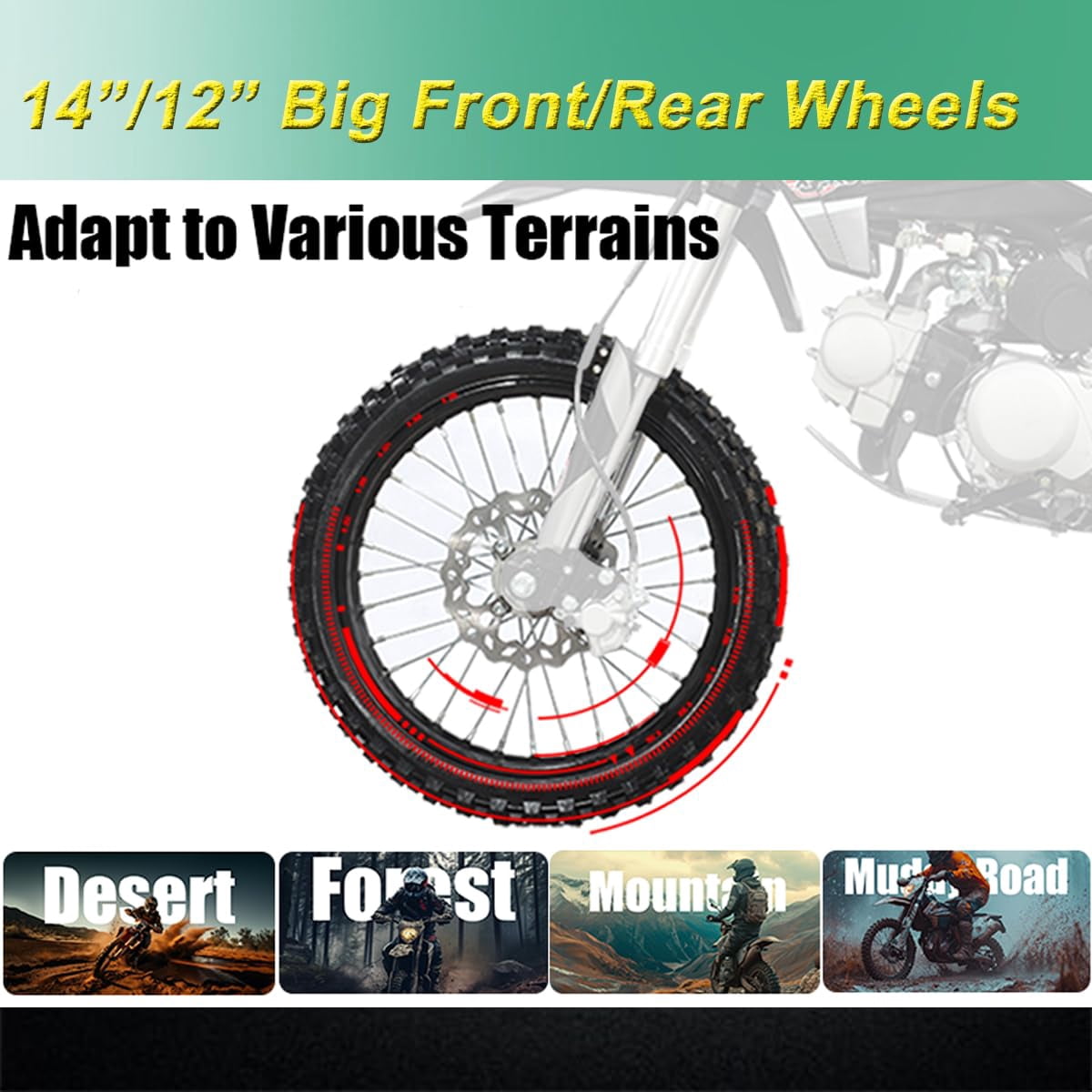 X-Pro Brand New 110cc Dirt Bike Pit Bike, with Semi-Automatic Transmission, Kick Start, Big 14"/12" Tires!