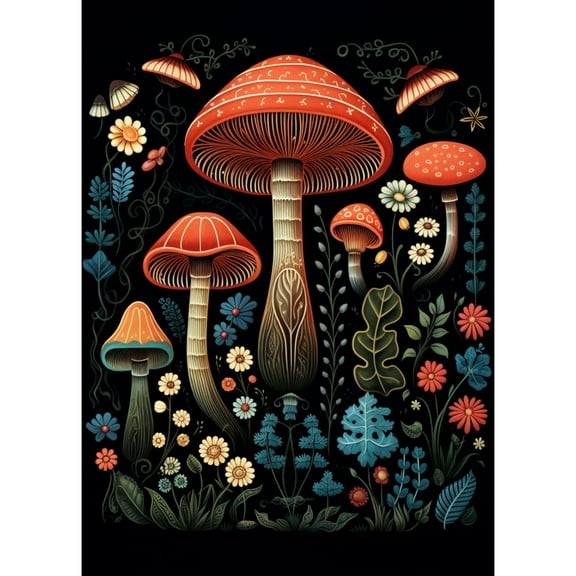 Cartoon Mushrooms and Flowers DIY 5D Diamond Art Paint with Full Drill Round Diamond Gems Painting by Number Kits for Adults Art Craft Home Wall Decor 11.8x15.8inch