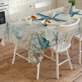 thumbnail image 4 of Teal Starfish Coastal Rectangle Tablecloth, Vintage Summer Beach Nautical Waterproof & StainResistant Tablecloth, Washable Oil-proof Table Cover for Dining/Party/Wedding/Camping/Buffet 54x108 In, 4 of 9