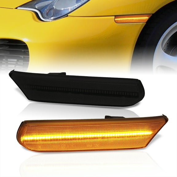 AJP Distributors Front Amber LED Smoke Side Marker Lights Lamps Compatible/Replacement For Porsche 911 996 Carrera / Boxster 986 1997 1998 1999 2000 2001 2002 2003 2004 2005 97 98 99 00 01 02 03 04 05