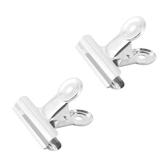 Office  Metal Paper File Memo Binder Fixed Bulldog Clip Silver Tone 2pcs