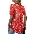 thumbnail image 6 of Nlife Women Bohemian Floral Print V-Neck Short Sleeve Casual Blouse Top., 6 of 7