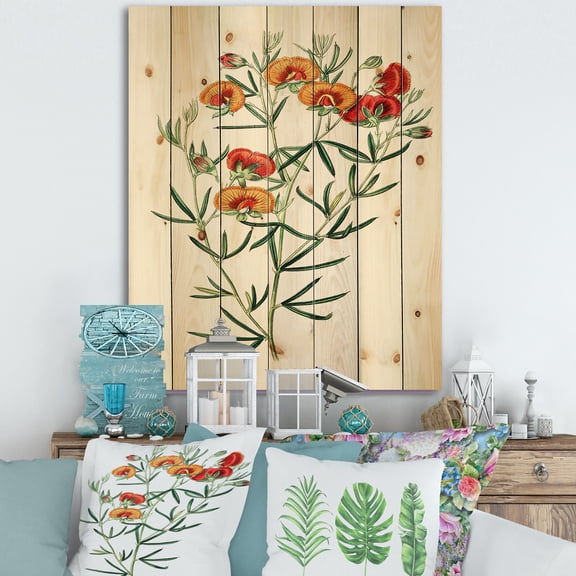Designart 'Ancient American Flora VIII' Traditional Print on Natural Pine Wood