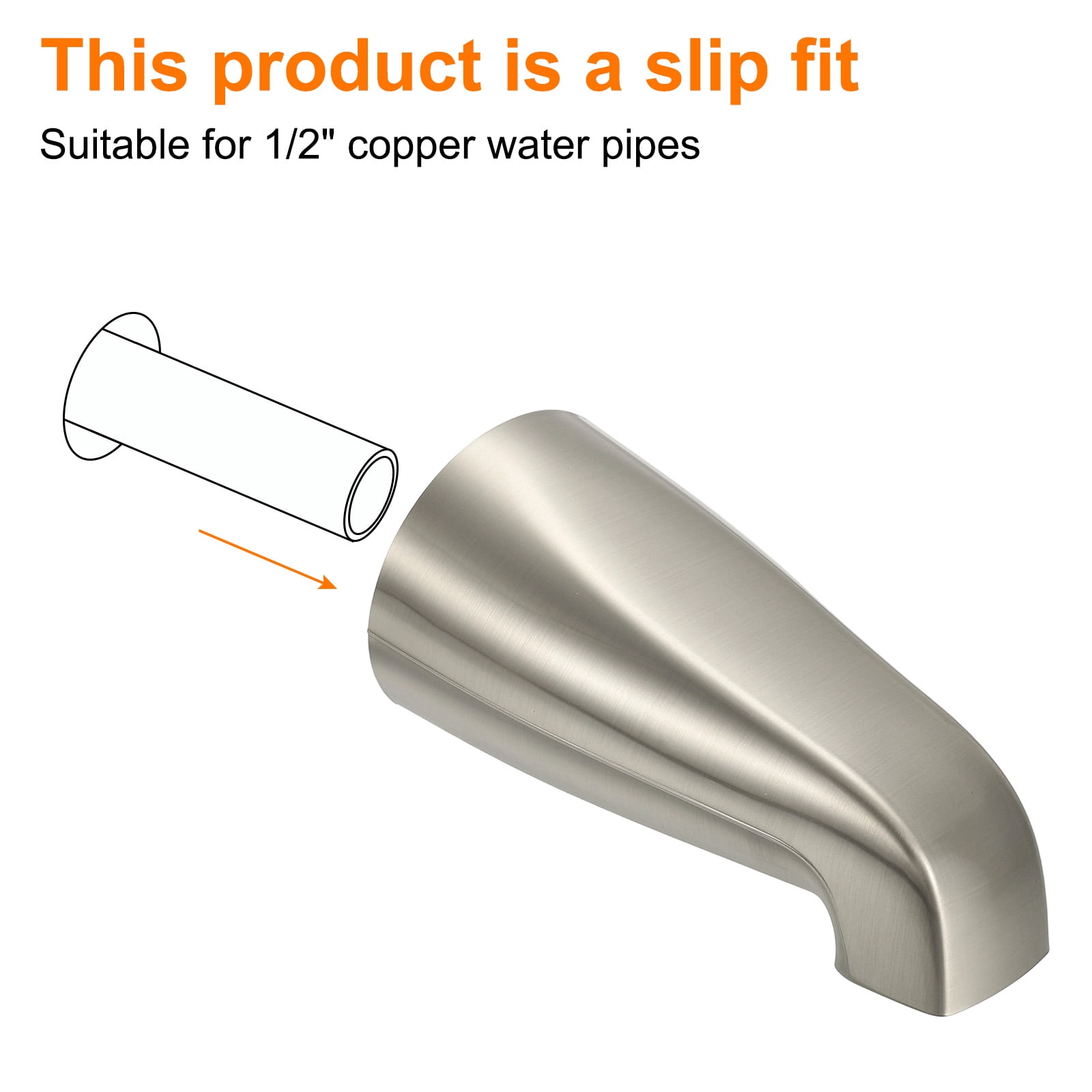 Uxcell 2Pack Universal Bath Tub Spout, Zinc Alloy Bath Spout Bathtub Faucet with Adapter for 1/2 Inch Water Tub for Bathroom Kitchen, Brushed Nickel