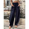 thumbnail image 1 of Pantalones casuales de mujer con bolsillos de color sólido, pantalones elásticos, 1 of 6