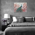 thumbnail image 6 of HFDF Rustic Peacock Canvas Wall Art Blue Peacock Pictures Decor Red Flower Painting Modern Prints Artwork for Home Bathroom Bedroom Living Room 16x12inch Framed, 6 of 6