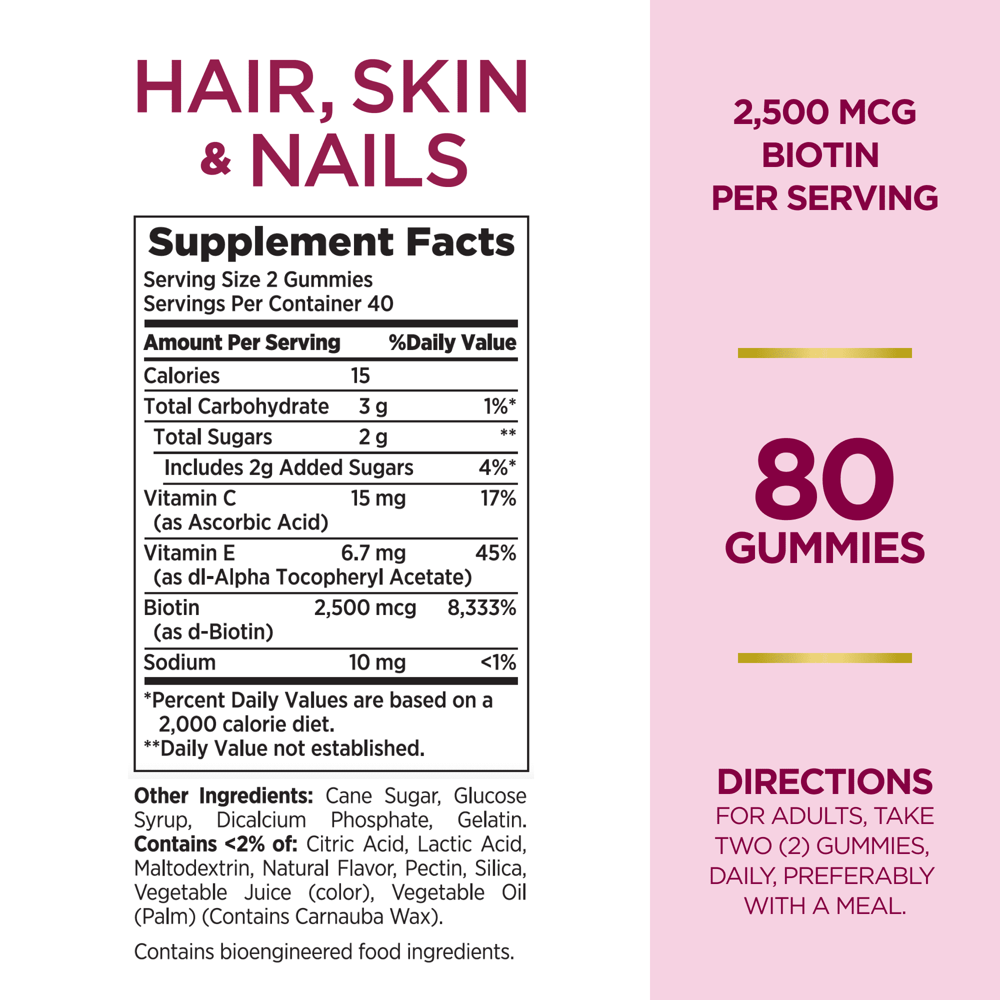 Nature's Bounty Optimal Solutions Hair, Skin & Nails Vitamin Gummies with Biotin 2500 mcg, 80 Ct - image 3 of 10