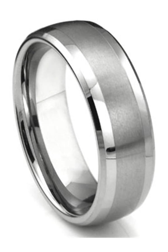 Tungsten Carbide Dome Wedding Band Ring With Beveled Edges Sz 9.0