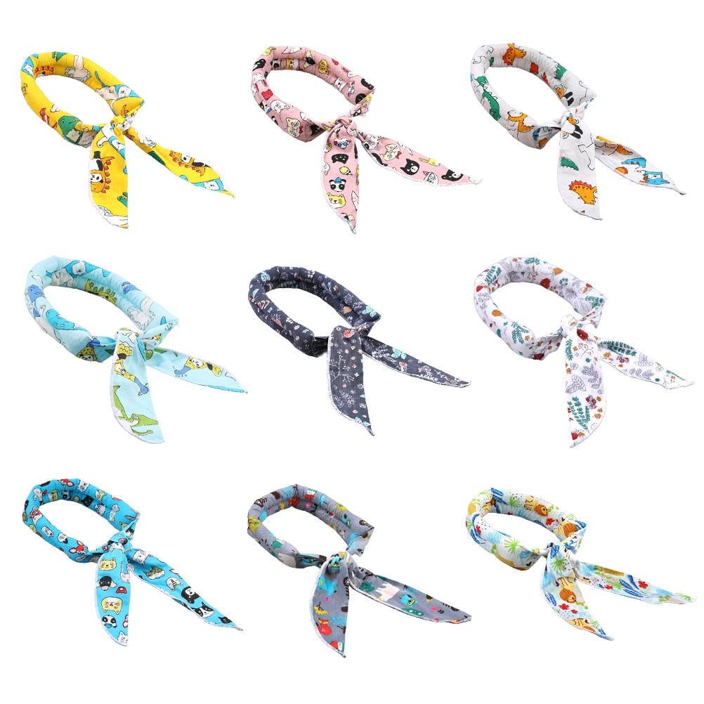 9 Pieces Cooling Scarf Wrap Soaked Tie Around Neck Summer Ice Cool Scarf Neck Wrap Headband Bandana Ice Scarf Collar Neck 