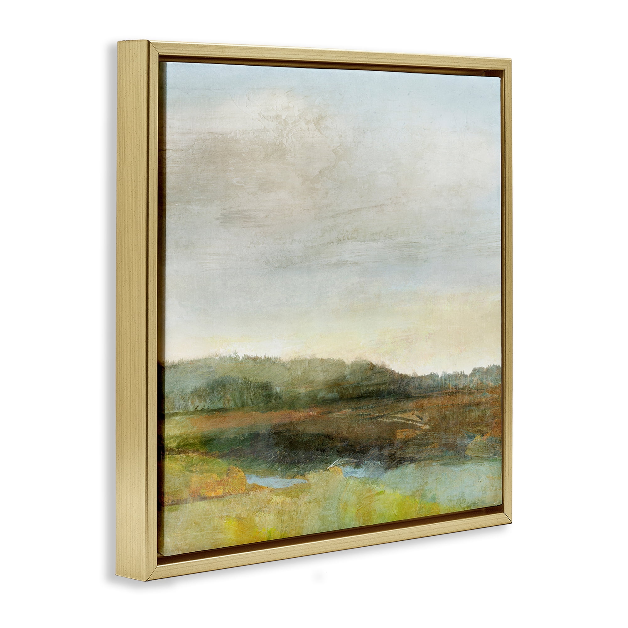 Stupell Industries Warm Summer Meadow Hills Landscape & Nature Painting Gold Floater Framed Canvas Art Print Wall Art, 18 x 18