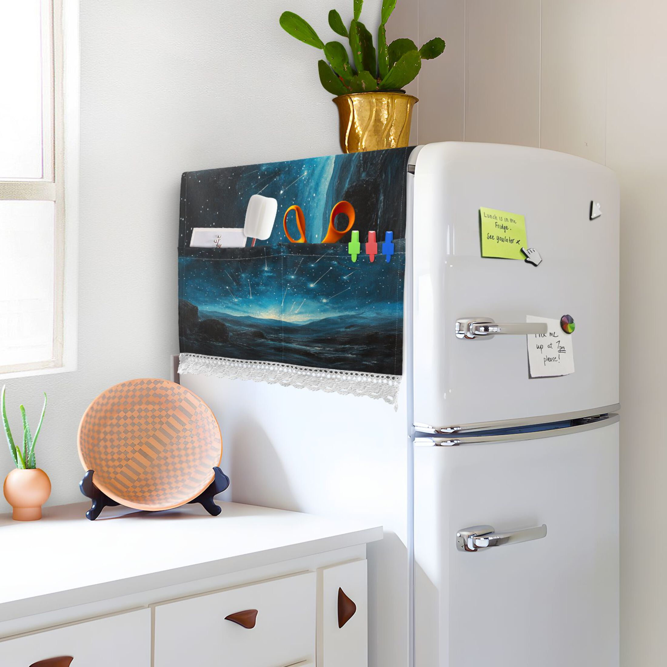Starry SkyWasher and Dryer Covers Dust-Proof and Oil Resistant Fridge Cover with 4 Storage Pockets Washing Machine Top Cover for Laundry Kitchen Home 51.2 x 22 In