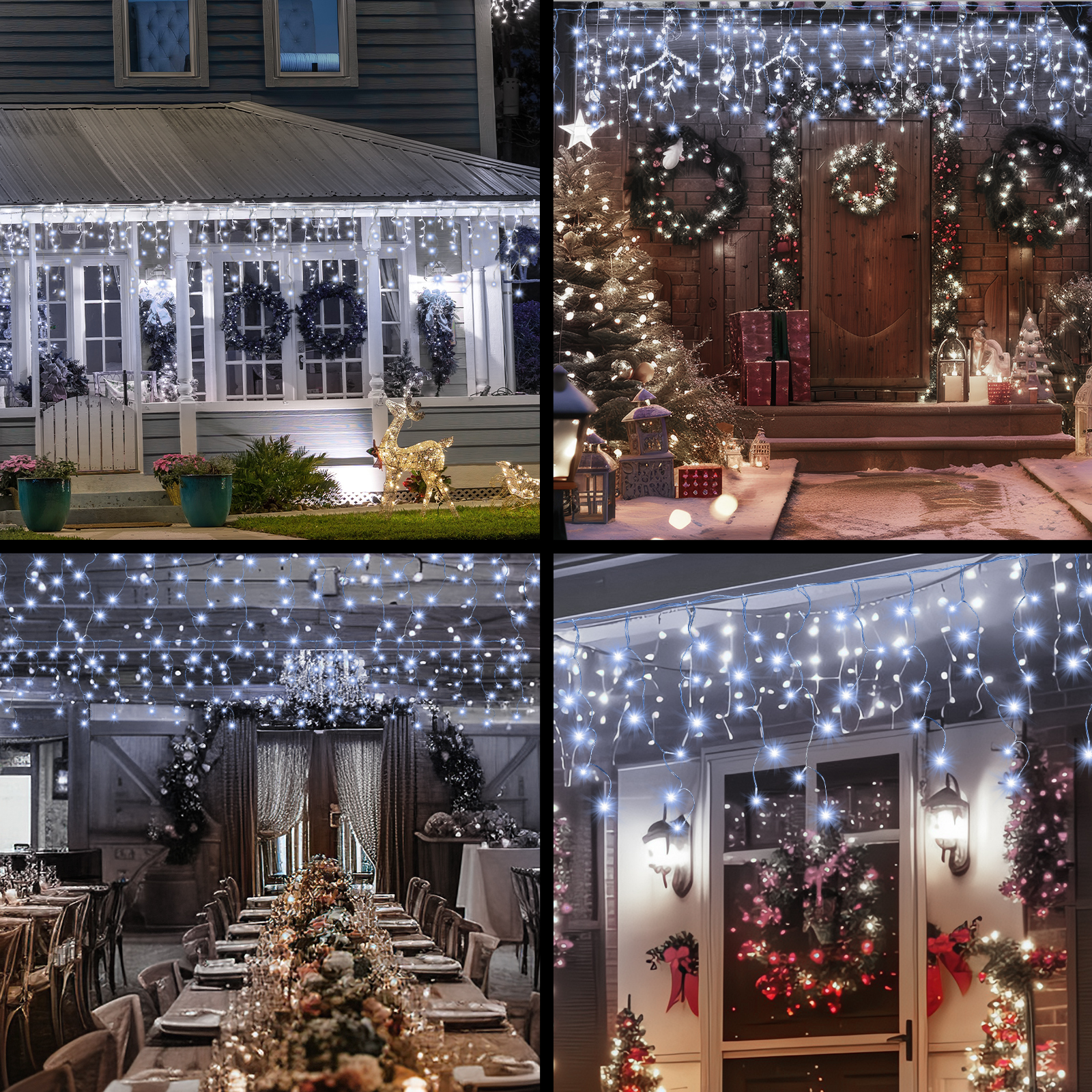 678LED Christmas Lights Outdoor, 66FT 8 Modes Icicle Lights for Outside 145 Drops Waterproof Icicle String Lights Plug in Connectable Hanging Lights for Outdoor Roof Indoor House Decor，Cool-White