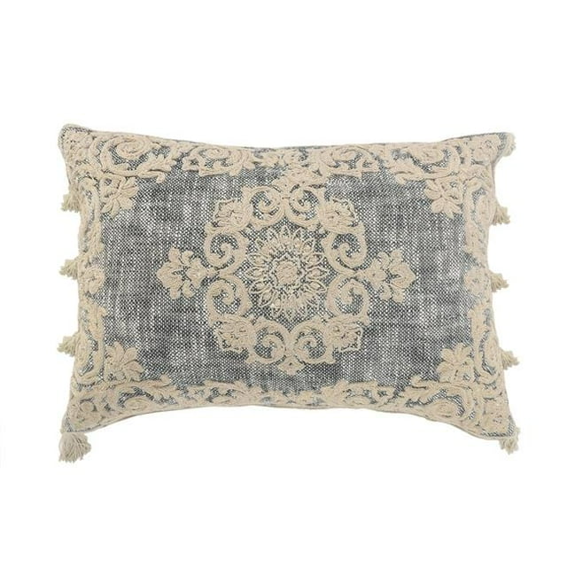 LR Resources PILLO07506BKN2014 20 x 14 in. Medallion & Bordered Throw Pillow, Gray & Ivory - Rectangle