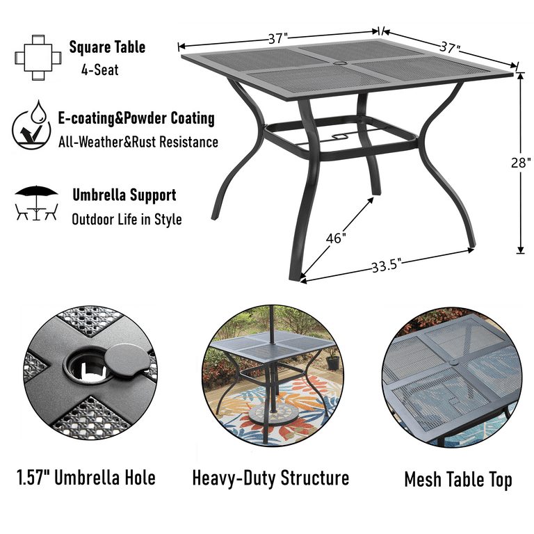 MF Studio 37"" Square Outdoor Patio Dining Table, Metal with 1.57 
