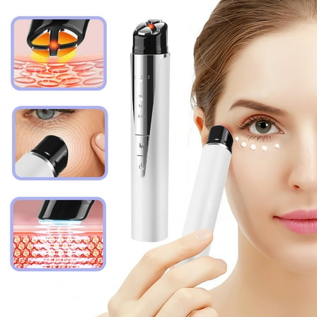 Eye Massager Wand - Chargeable Facial Massager ,Vibration /Warming / 3 Modes for Dark Circles, Eye Bags, Puffiness Under Eyes (White)