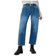 thumbnail image 1 of HSMQHJWE Bootcut Jeans for Women Stretchy Mid Rise Double Button Wash Solid 90s Straight Leg Jeans, 1 of 5