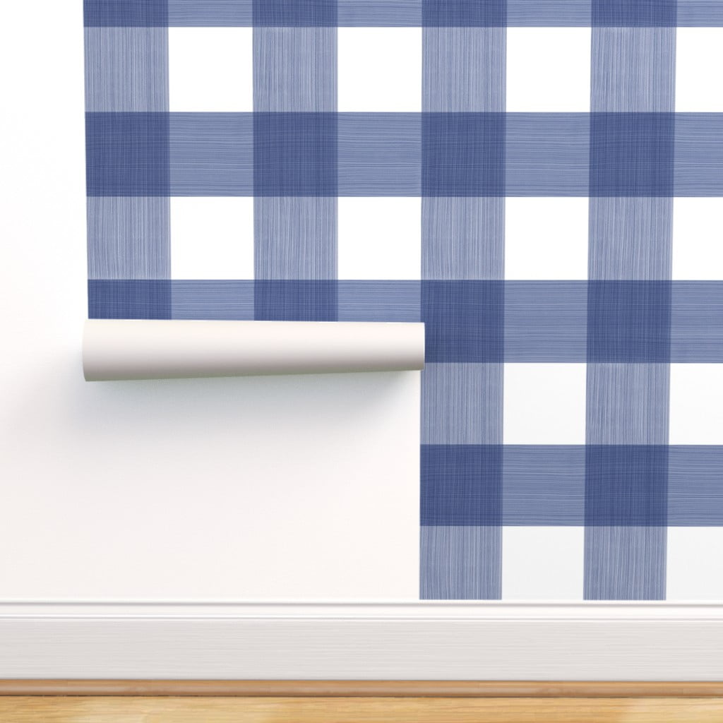 Peel & Stick Wallpaper 3ft x 2ft Navy Buffalo Plaid Check Gingham
