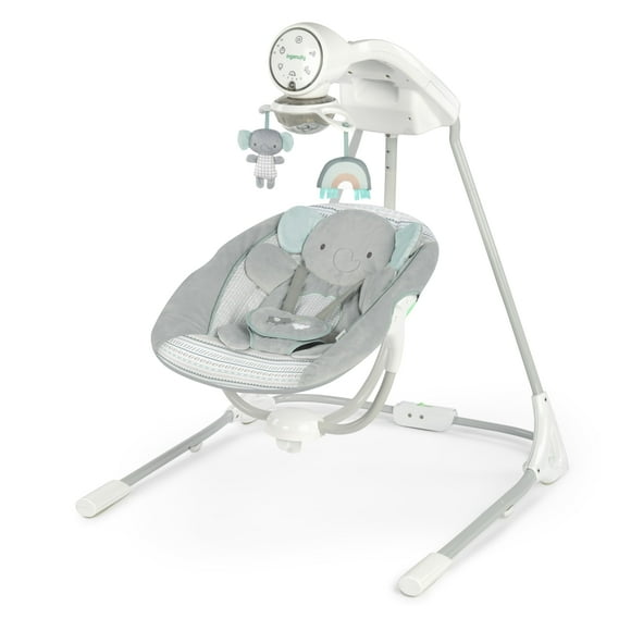 Ingenuity InLighten Motorized Vibrating Baby Swing, Swivel Infant Seat, Gray