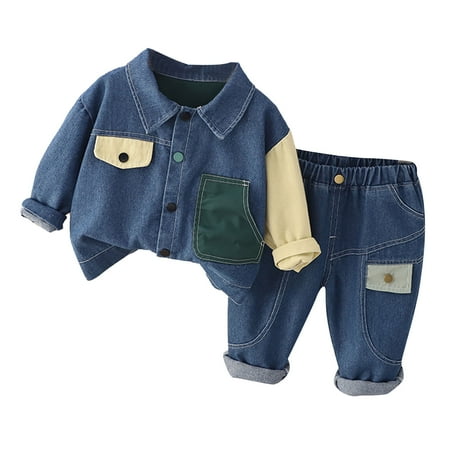 

Kiplyki Baby Days Savings Set Toddler Kids Boys Girls Fashion Cute Color Block Long Sleeve Pocket Button Top Pants Denim Suit