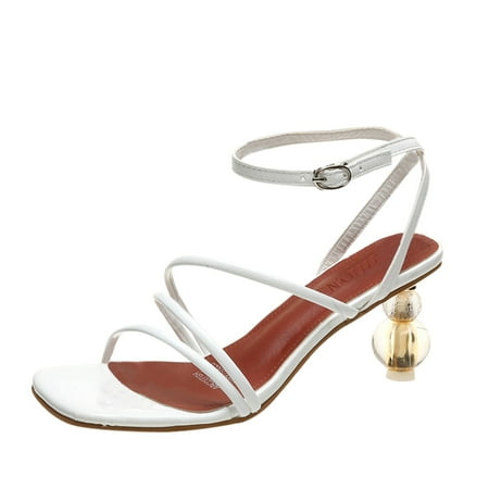 

WANYNG slippers for women Fashion Casual Breathable Women s Laceup Shoes High Toeknob Heels Sandals Women s Sandals Woman Shoes White 37
