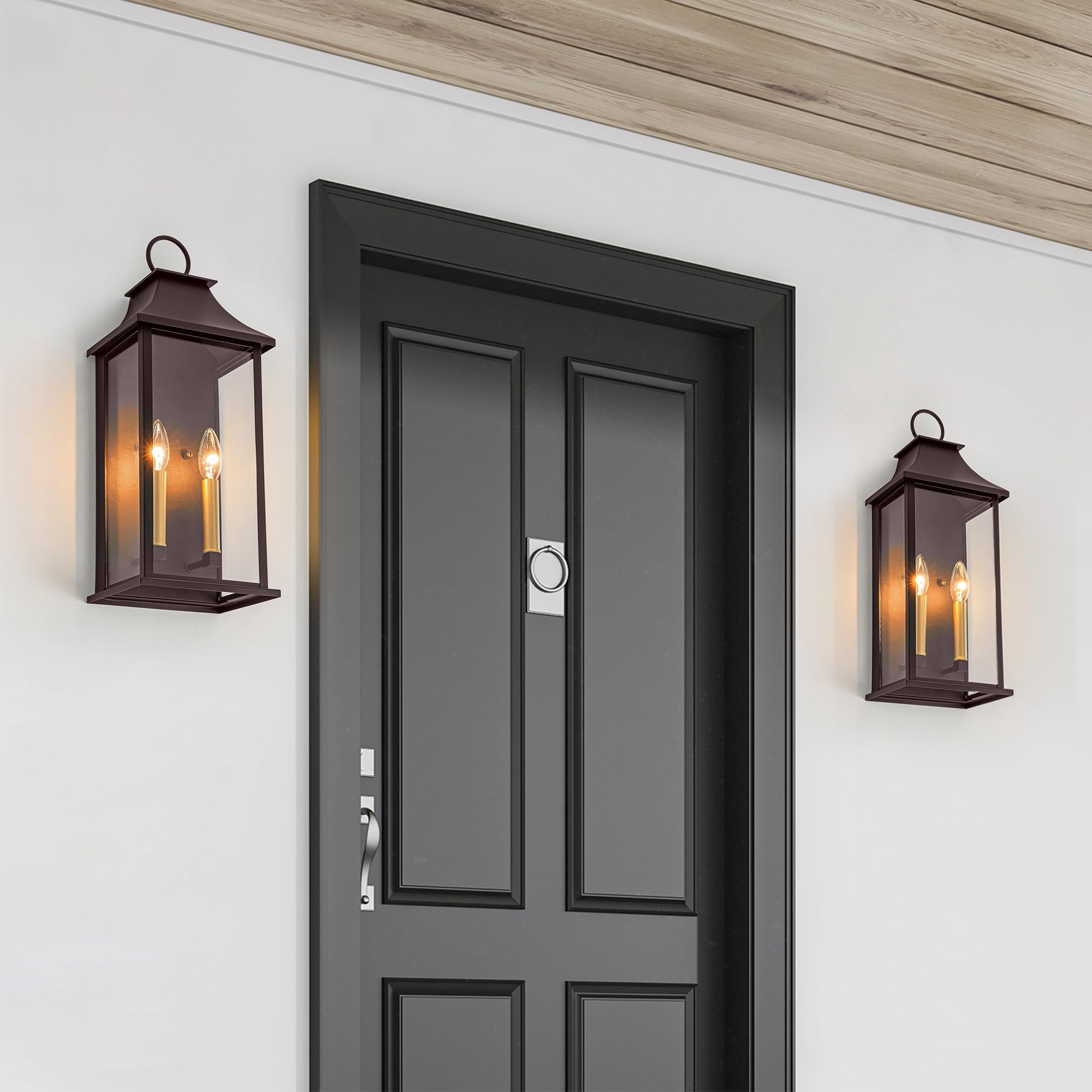 Lawyettle Dusk to Dawn Outdoor Wall Light Fixture, 20.6" Large Oil Rubbed Bronze Outdoor Lanterns, 2-Light Waterproof Exterior Porch Sconce for House