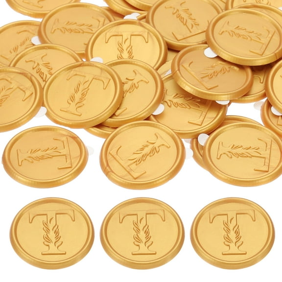 Uxcell Wax Seal Stickers Gold Tone, 50pcs Envelope Sealing Adhesive Backing Letter T