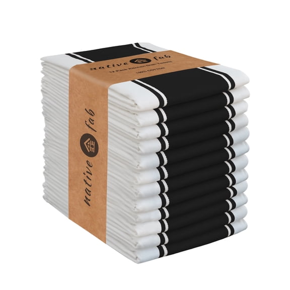 Native Fab Stripe Kitchen Dish Towel Set of 12 Cotton 18x28 Black White