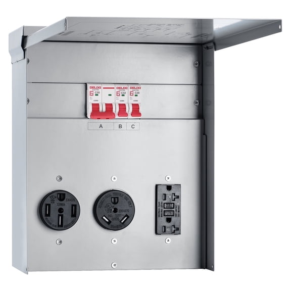 Briidea Outdoor RV Panel Outlet with a 20, 30, 50 Amp Receptacle Installed, Prewired, Weatherproof