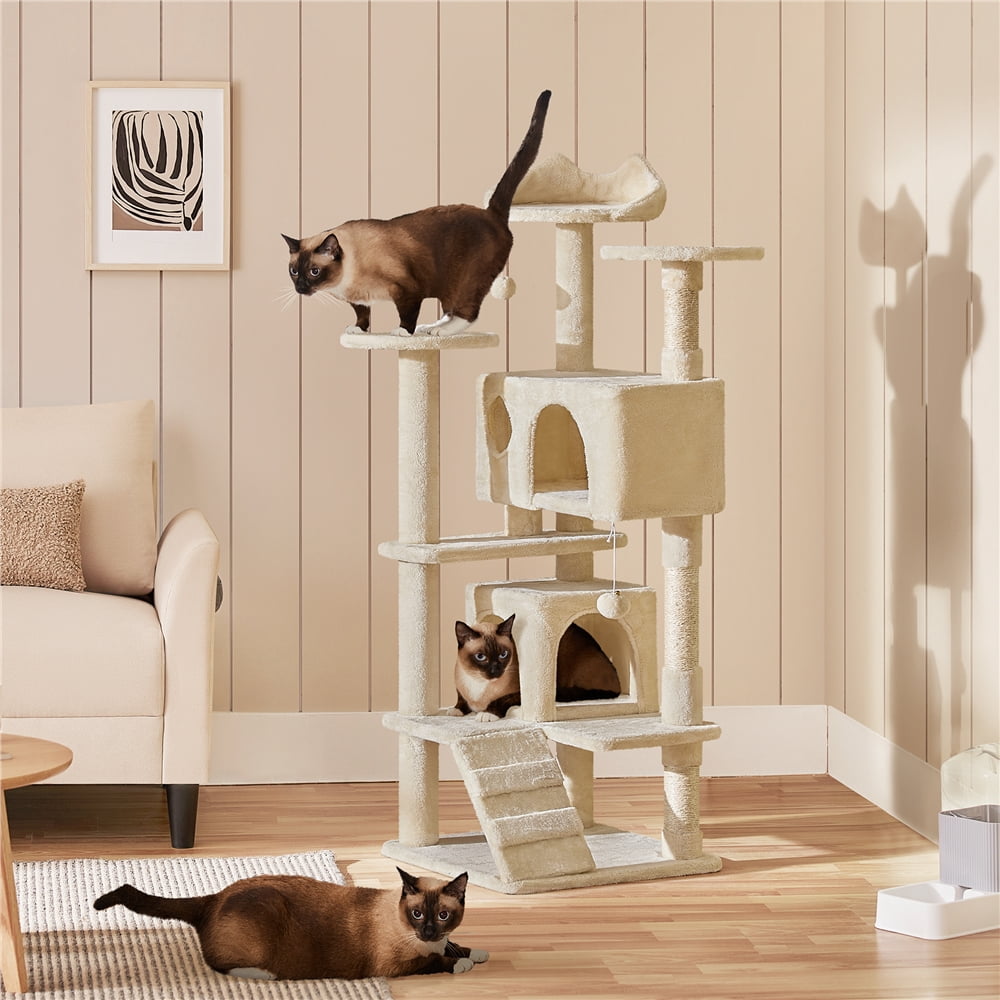 Yaheetech 53.9''H Cat Tree Condo with Scratching Post Tower, Beige
