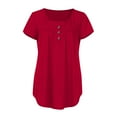 thumbnail image 5 of Wycnly Womens Blouses and Tops Dressy Flowy Pleated Swing Button Down Plus Size Henley Shirts Tunic 2024 Summer V-Neck Short Sleeve Solid Casual Blouses Red l, 5 of 6