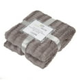 thumbnail image 3 of Luxurious Soft Velour Fleece Throw with Super Ultra Soft Faux Fur on backside Blanket 49”x 73” Grey Color, 3 of 3