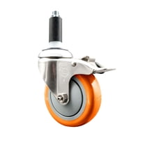 4 Inch SS Red Poly Swivel 1-7/8 Inch Expanding Stem Caster with Brake ...