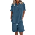 thumbnail image 4 of Short Sets for Women 2 Peice Outfits Short Sleeve Cotton Linen Shirts Matching Wide Leg Shorts Comfy Breathable Summer Outfits, S, 4 of 7