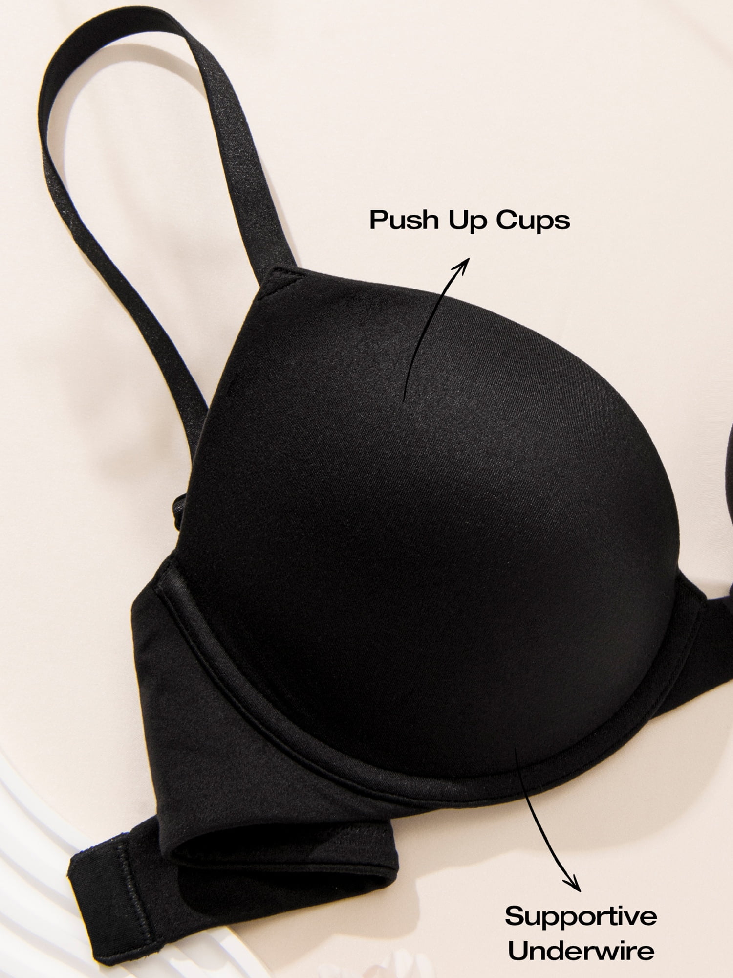 Deyllo Women's Push Up Bra Full Coverage Underwire Support Padded Seamless T Shirt Bra, Black 36D
