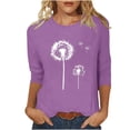 thumbnail image 2 of LYEAA Women 3/4 Length Sleeve Casual T-Shirt Soft Cotton Round Neck Solid Color Top Stretchy Comfortable Loungewear Basic Tee for Daily Wear Purple M, 2 of 6