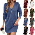 thumbnail image 1 of Robes pour Femmes Robe d'Automne Robe en Tricot pour Femmes avec Manches Bouffantes pour l'Automne et l'Hiver - Robe Tunique Décontractée à Col Rond Ndbuld,Blue,L, 1 of 7