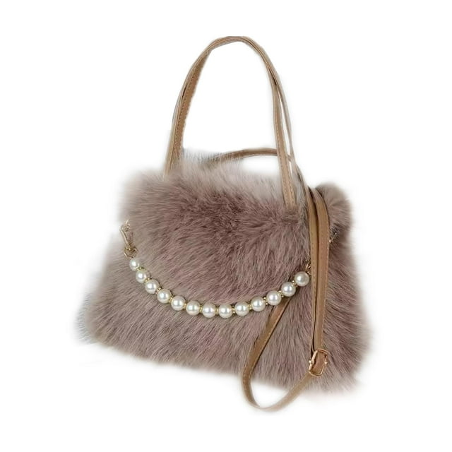 Bolso de felpa para mujer, elegante y casual, para hombro, para viajes, compras y desplazamientos Café