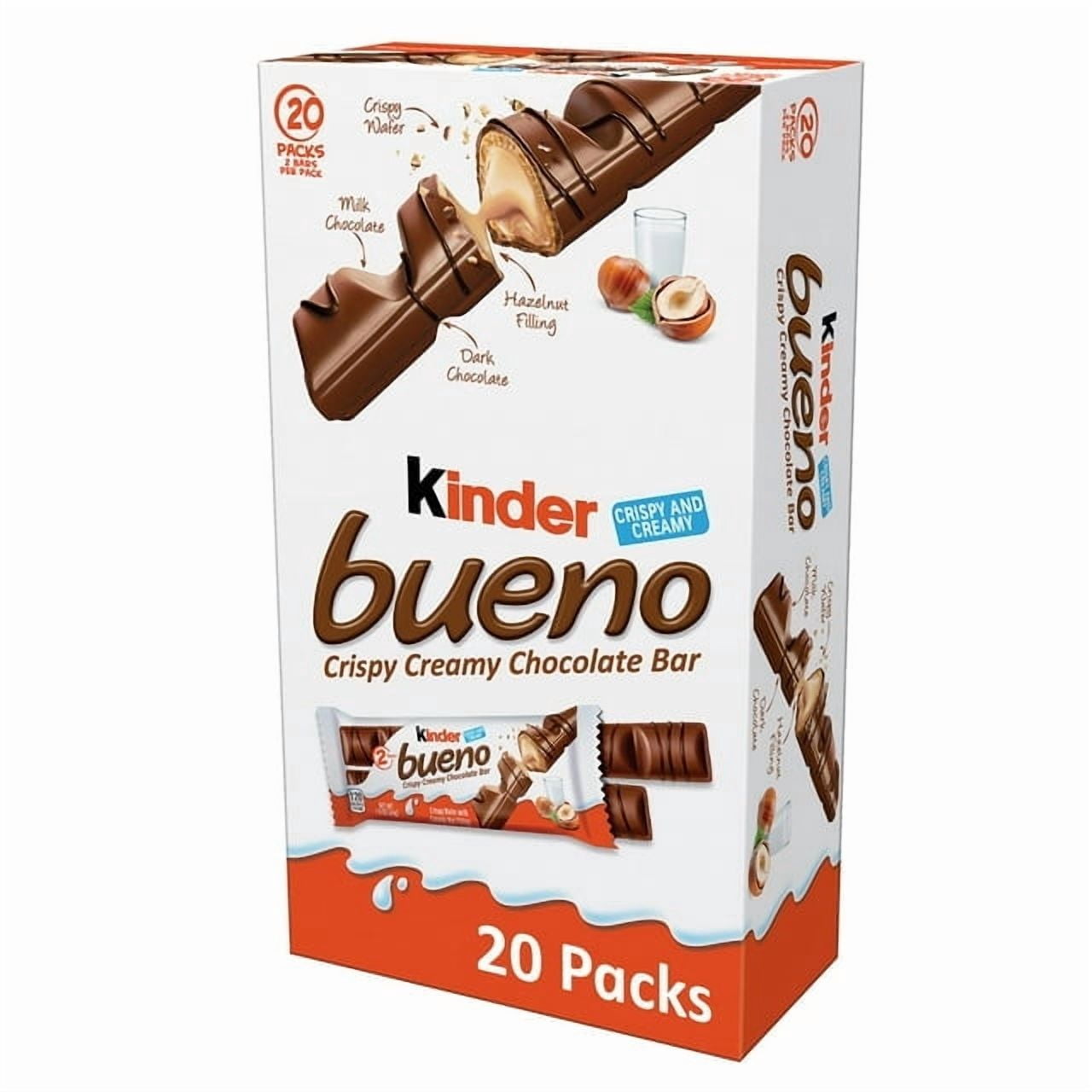 Kinder Bueno Milk Chocolate Hazelnut Candy Bars, 1.5 oz., 20 Count with white bowl by OMA