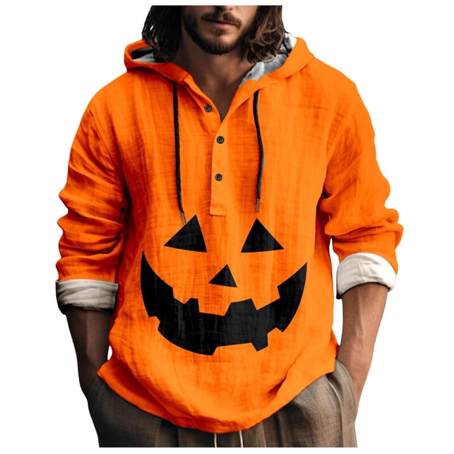 Chemise Décontractée Imprimée Halloween pour Hommes Col Rond Boutonnée Design Taches de Sang Manches Longues Grande Taille Haut Confortable Élégant
