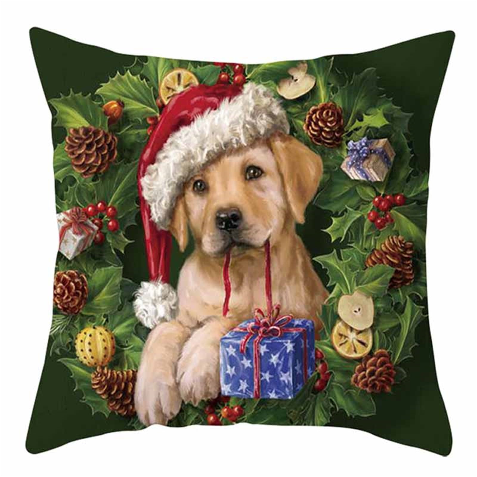 Happy Christmas Dog Pillow Cases Cotton Linen Sofa Cushion Covers Pillow Cover 