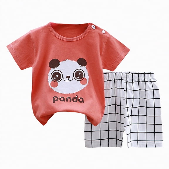TOWED22 Toddler Baby Girl Boy Outfits 2 Piece Print Short Sleeve Round Neck Top T-Shirt Casual Cotton Shorts Sets Clothes(Orange,2-3 Y)