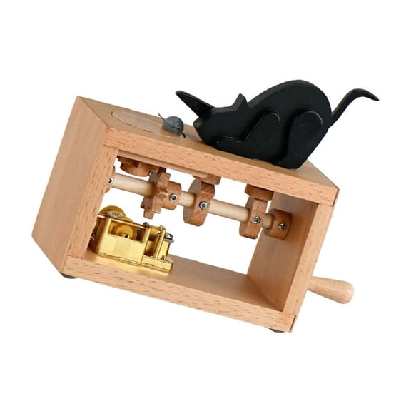 Jesscasday Decorative Wood Music Box Hand Operated with Cartoon Theme Office Desk Decors