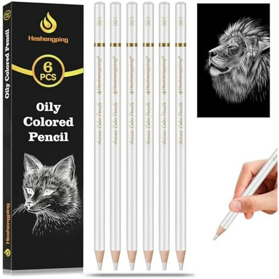 6pcs Highlight White oil color pencils coloring drawing pencil oil-based wooden colored pencils for artists beginners Drawing Sketching Shading Blending Art Project$$Art & Craft