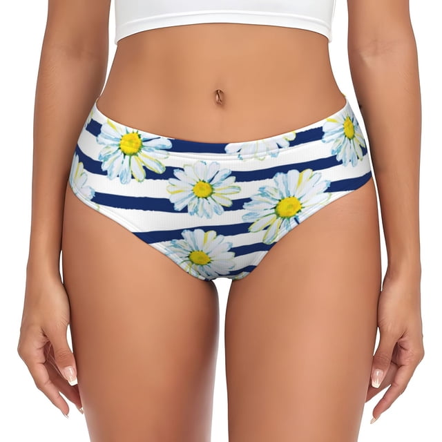 Fotbe Daisy Striped Nautical Calzones Estampados para Mujer – Ropa Interior de Algodón, Cómoda, Suave y Elástica-Large