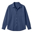 thumbnail image 6 of ZCFZJW Men's Button Down Shirt Texture Wrinkle Free Shirts Long Sleeve Waffle Untucked Shirt with Pockets Lightweight Thin Jackets Tops Navy M, 6 of 8