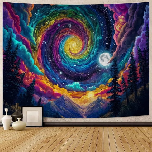 Galaxy Tapestry for Bedroom Trippy Starry Night Tapestries Magical Forest Trees Mountain Tapestry Wall Hanging,60Wx50H